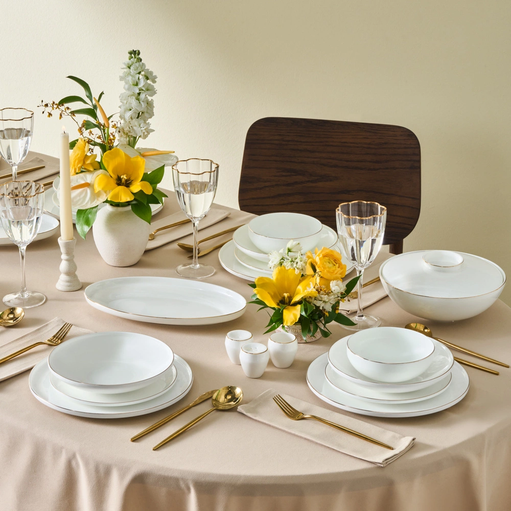 Karaca Fine Bone Meridian 55 Parça 12 Kişilik Yemek Takımı Gold görseli 5