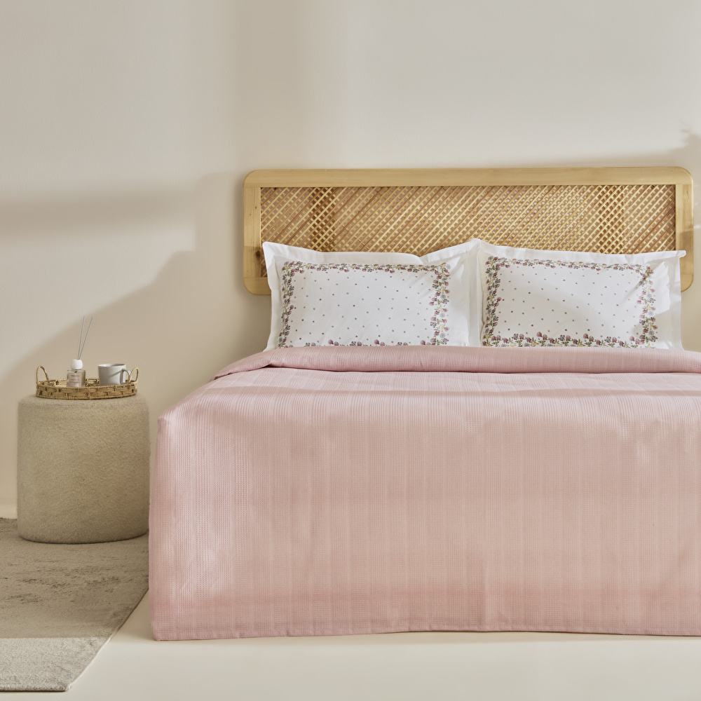 Karaca Home Roshell %100 Pamuk Tek Kişilik Pike Takımı Pudra görseli 1