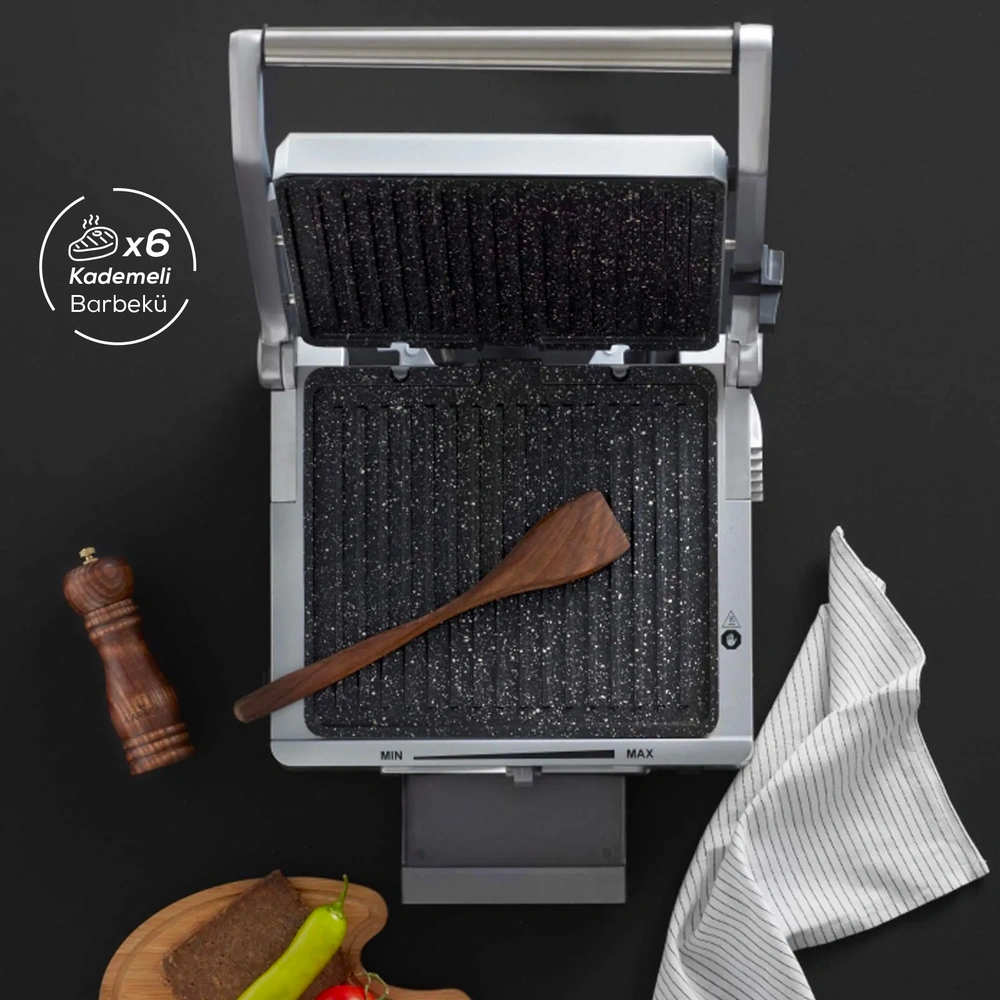 Karaca Inox Granit Izgara ve Tost Makinesi 2000W Paslanmaz Çelik görseli 2