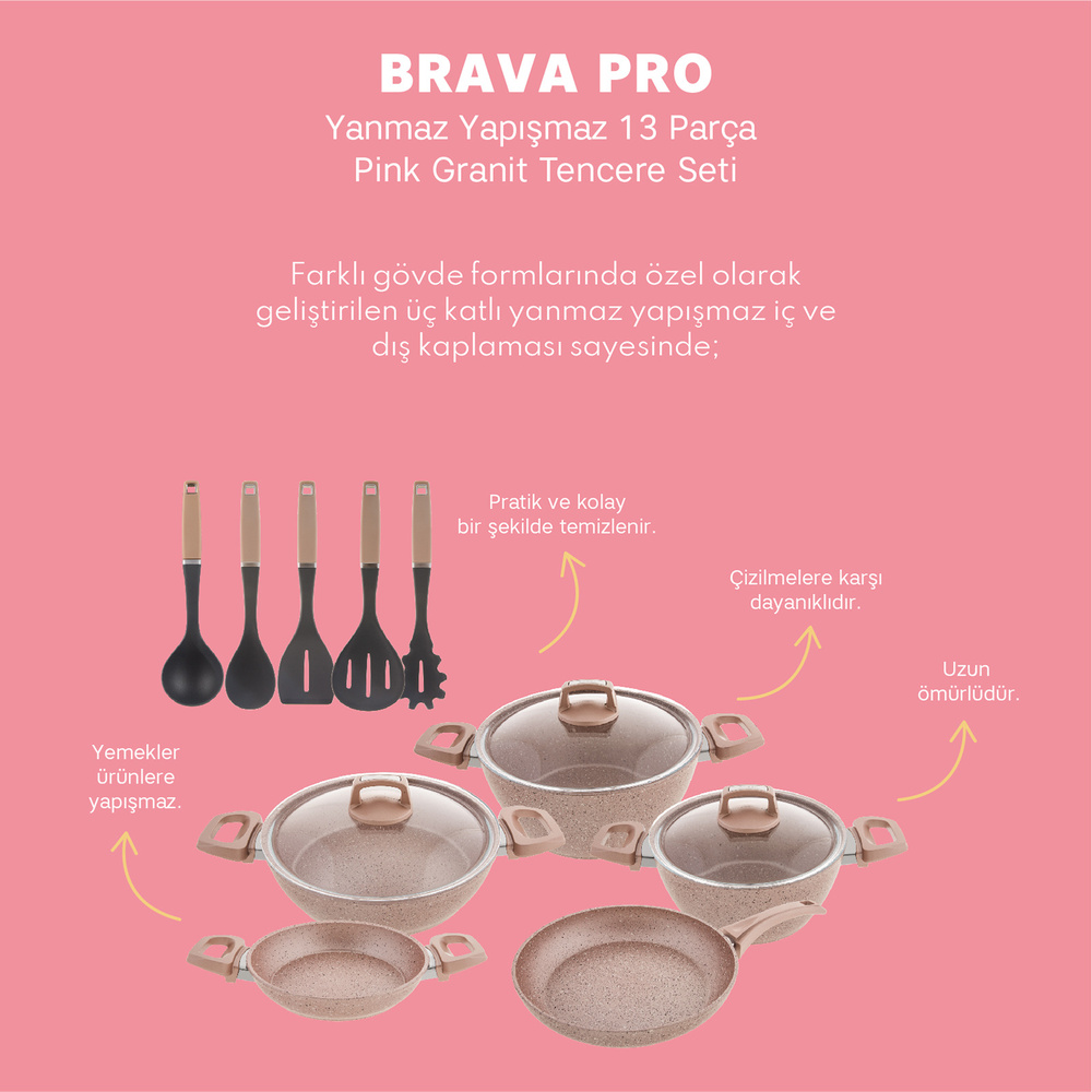 Emsan Brava 14 Parça Granit Tencere Seti Golden Pink görseli 12