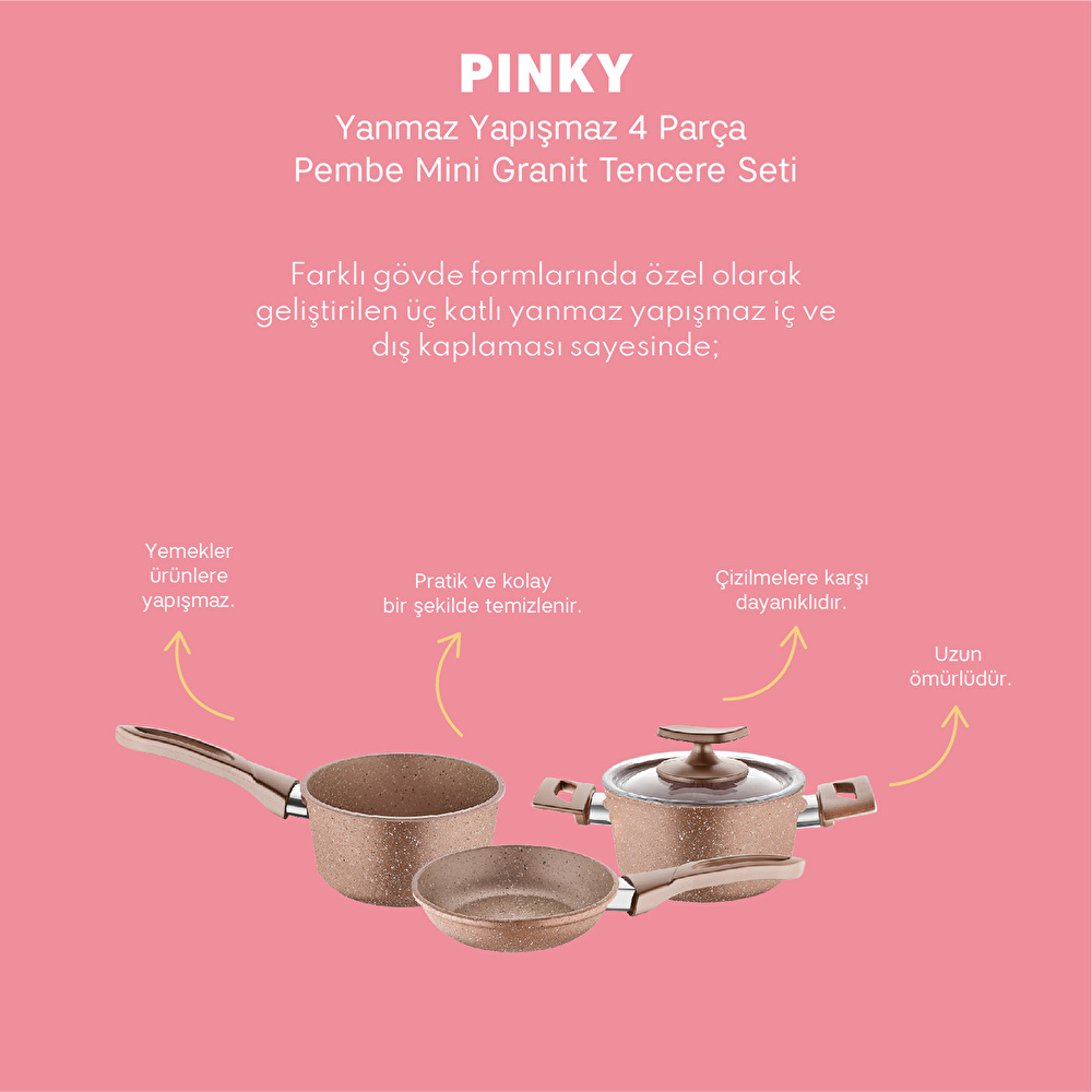 Emsan Pinky Pembe 4 Parça Mini Granit Tencere Seti görseli 5