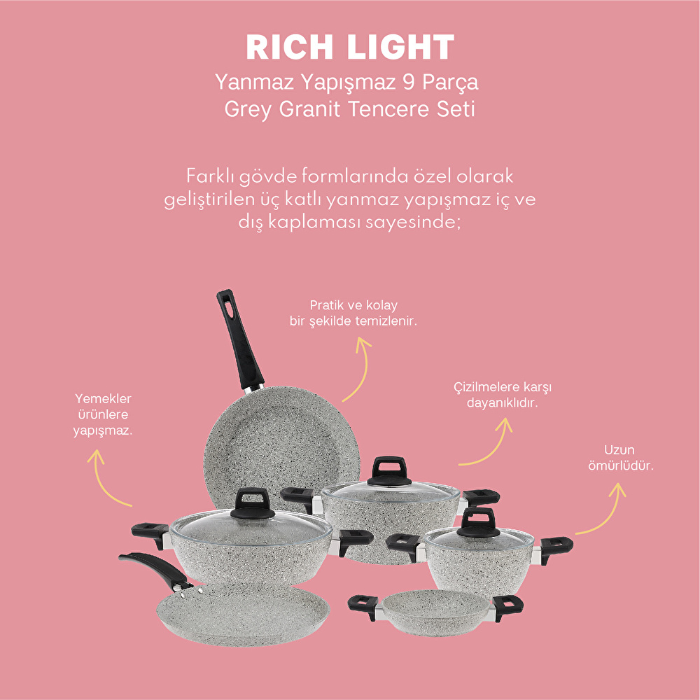 Emsan Rich Light Grey 9 Parça Granit Tencere Seti görseli 14