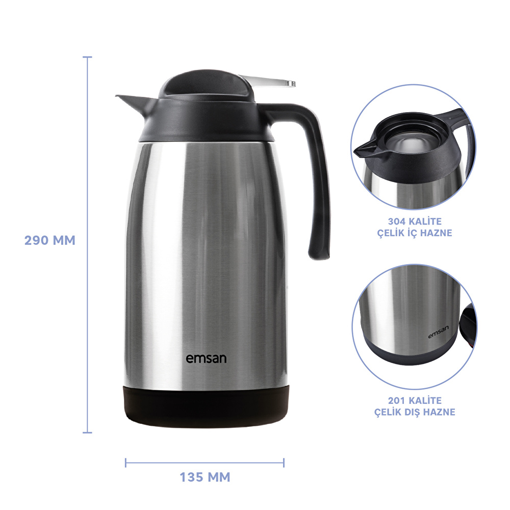 Emsan New Vega Çelik Termos Inox 2,1 L görseli 1