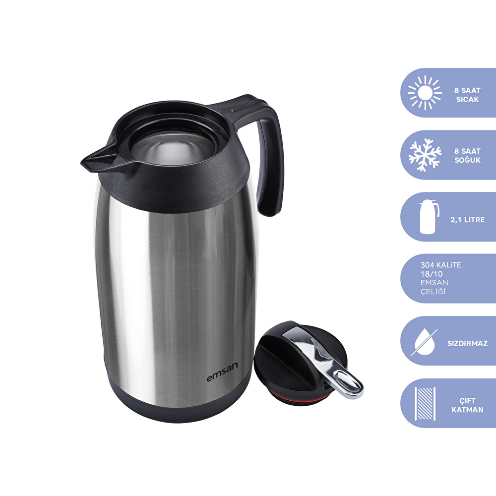Emsan New Vega Çelik Termos Inox 2,1 L görseli 2