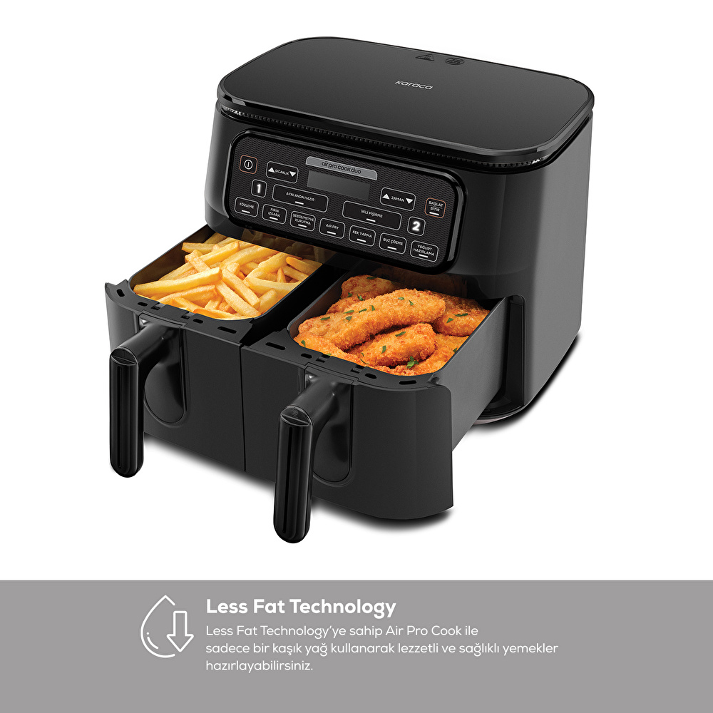 Karaca Air Pro Cook Duo Köz XXXL Airfryer Black 8L görseli 9