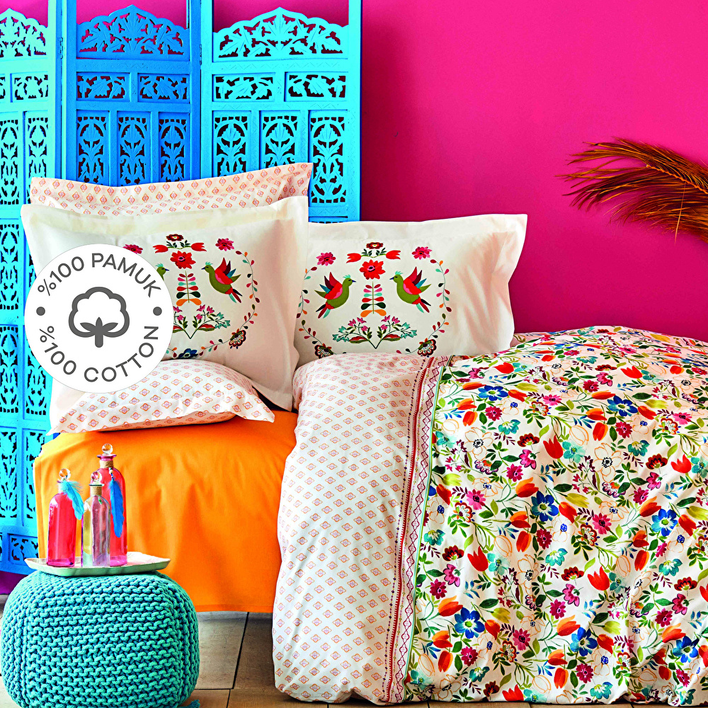 Karaca Home Parlin Fuşya %100 Pamuk King Size Nevresim Takımı görseli 1
