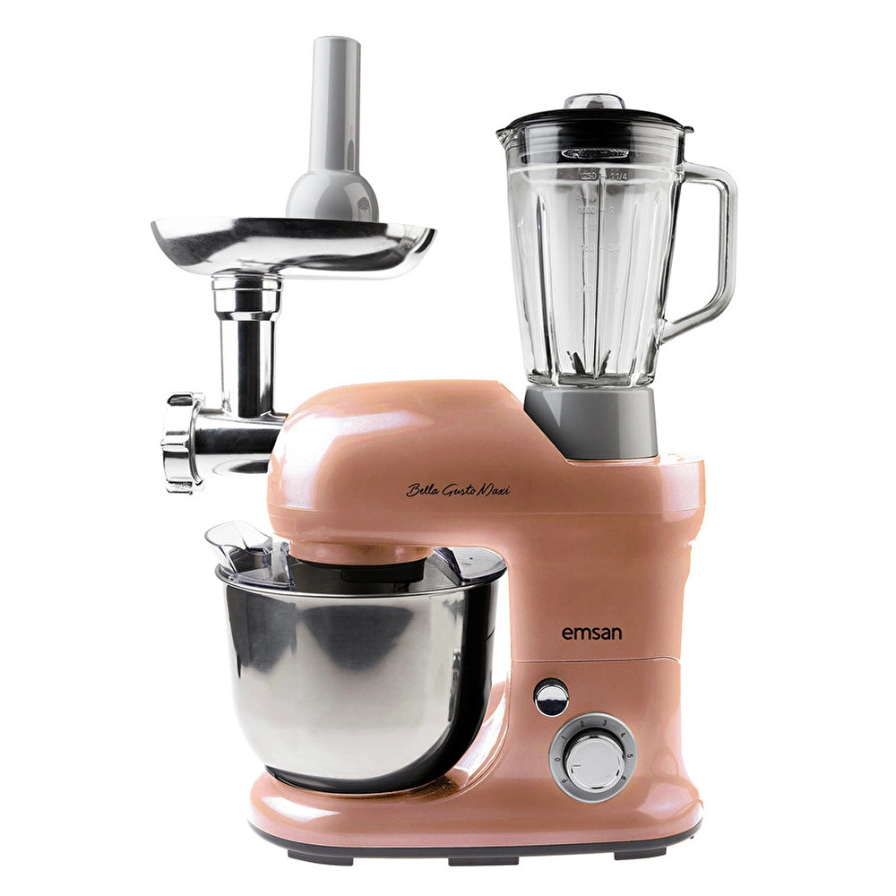 Emsan Bella Gusto Maxi Golden Pink Kıyma Çekme /Sucuk-Sosis/İçli Köfte Aparatlı/Smooth Hazneli Hamur Yoğurma Makinesi 1300W 5L görseli 2