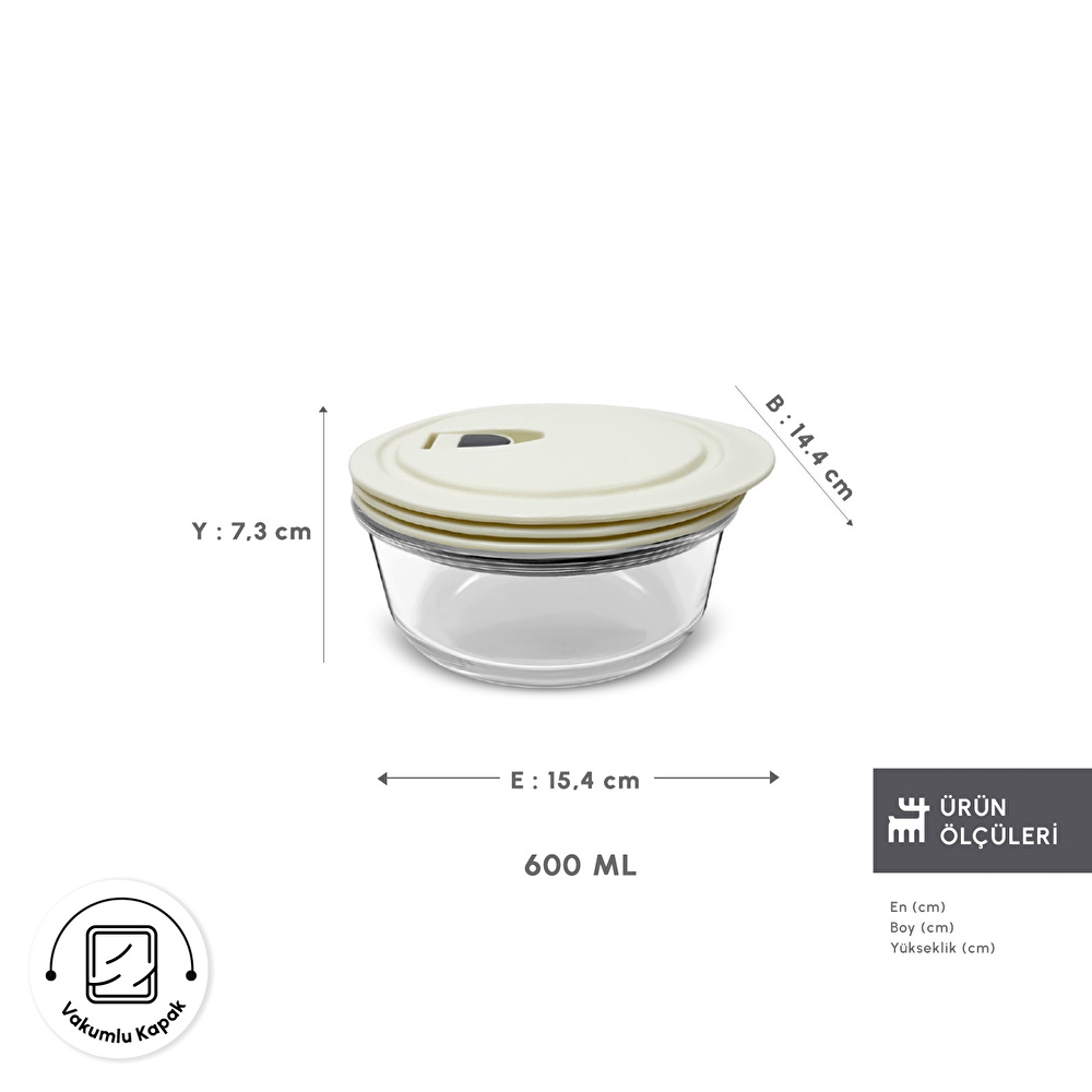 Karaca Cream Vakumlu Cam Saklama Kabı 0.6 Lt görseli 2