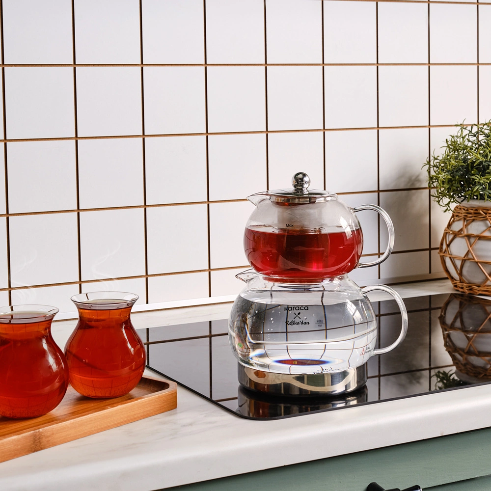Karaca x Refika Gönlübol İndüksiyon Tabanlı Cam Mini Çaydanlık Takımı 0,6L & 1,5L görseli 2