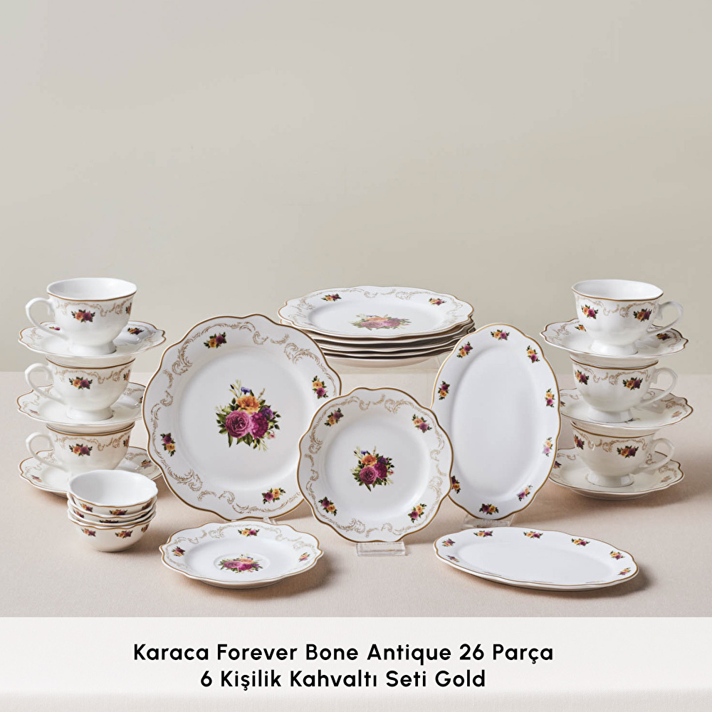 Karaca Forever Bone Antique 26 Parça 6 Kişilik Kahvaltı Seti Gold  görseli 3