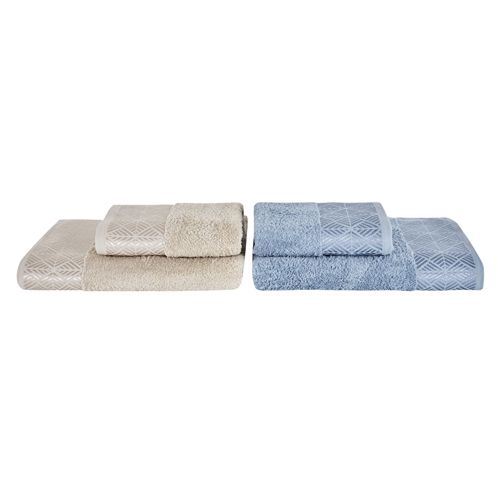 Karaca Home Lucia 4 Parça Banyo/Baş Havlusu Hamam Seti Mavi Bej görseli 2