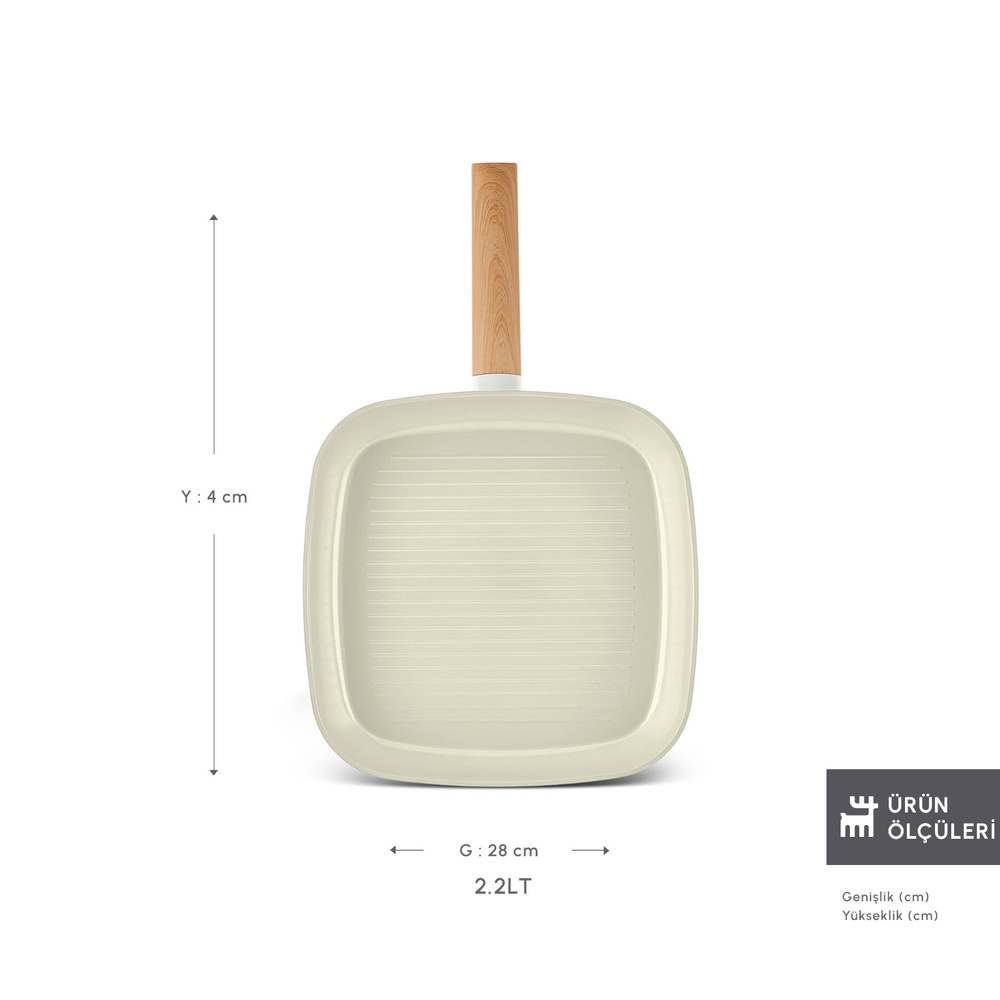 Karaca x Refika Swiss Crystal Almond Cream İndüksiyon Tabanlı 28 cm Grill Tava  görseli 2