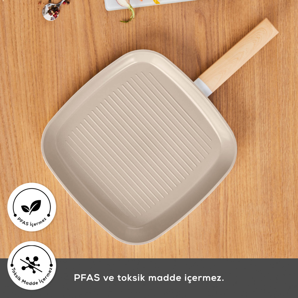 Karaca x Refika Swiss Crystal Almond Cream İndüksiyon Tabanlı 28 cm Grill Tava  görseli 4