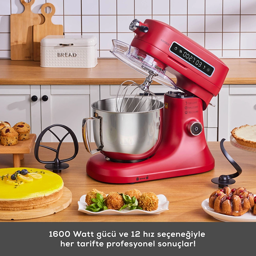 Karaca Pro Artisan Dijital Ekran Zaman Ayarlı Döküm Hamur Yoğurma Makinesi  Red 5L görseli 3