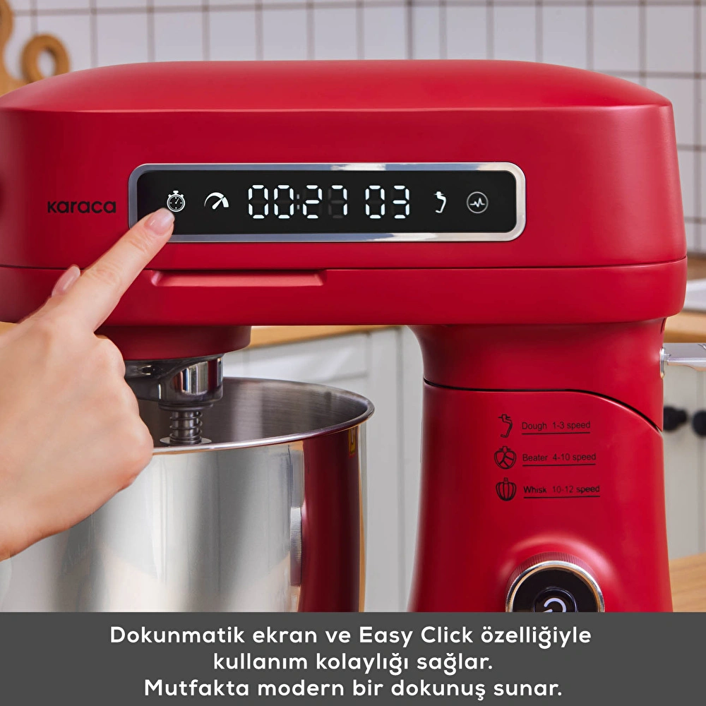 Karaca Pro Artisan Dijital Ekran Zaman Ayarlı Döküm Hamur Yoğurma Makinesi  Red 5L görseli 6