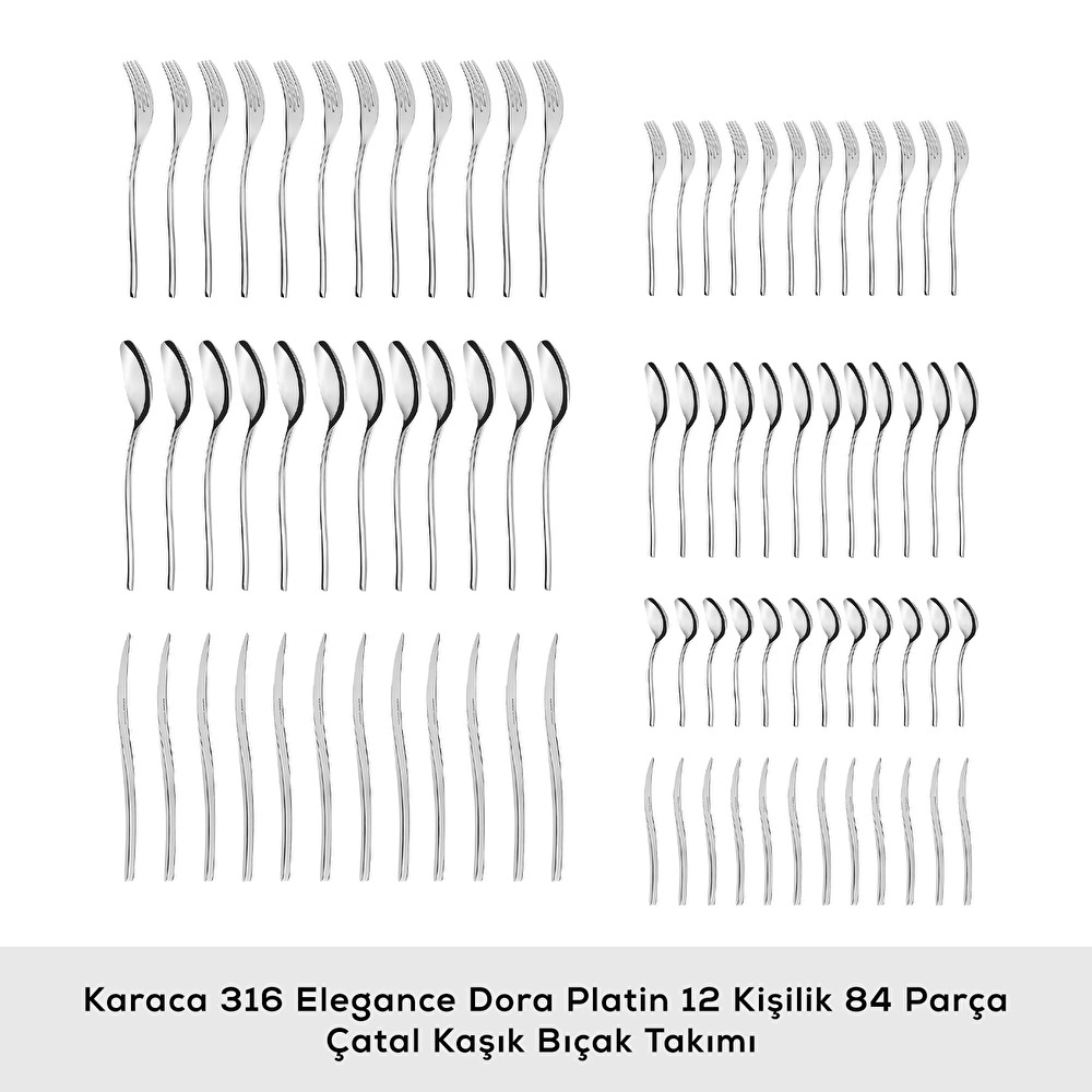 Karaca 316+ Dora Platin 12 Kişilik 84 Parça Çatal Kaşık Bıçak Takımı görseli 3