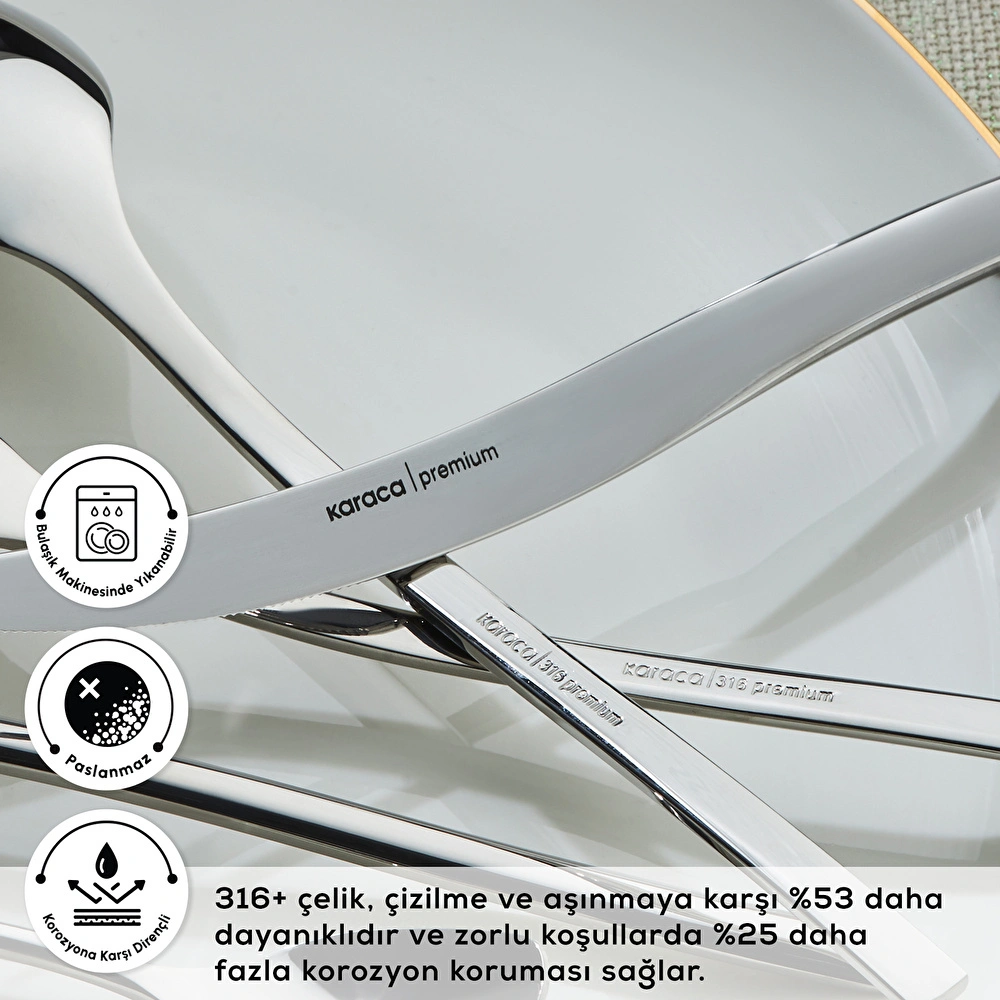 Karaca 316+ Dora Platin 12 Kişilik 84 Parça Çatal Kaşık Bıçak Takımı görseli 6
