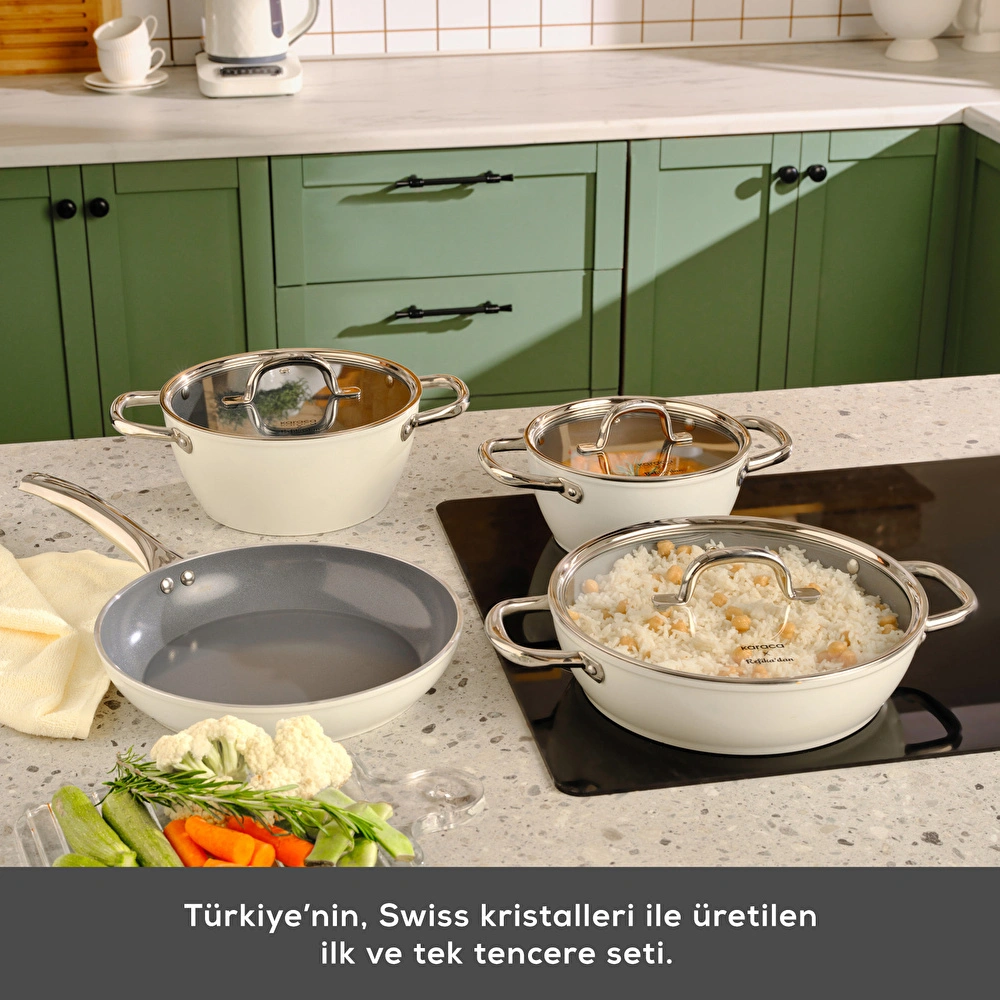 Karaca x Refika Swiss Crystal Creamy Metal 6 Parça Sahan Set Krem görseli 5