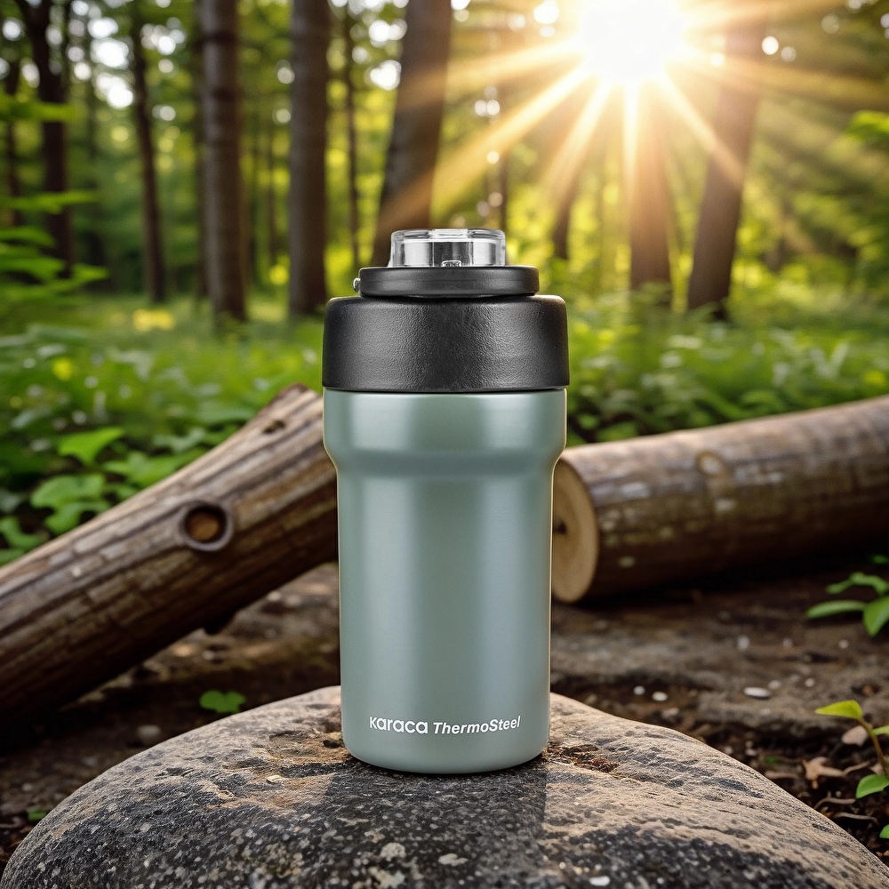 Karaca Thermosteel Camping 2 in 1 Çelik Termos Haki 450 ml görseli 2