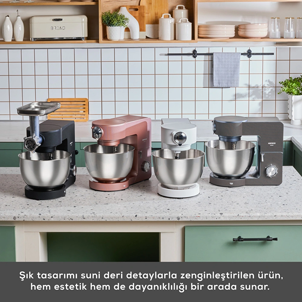 Karaca Multichef Ultra Kıyma Çekme/Sucuk-Sosis/İçli Köfte Aparatlı Hamur Yoğurma Makinesi Rosegold 2000W 8L görseli 10