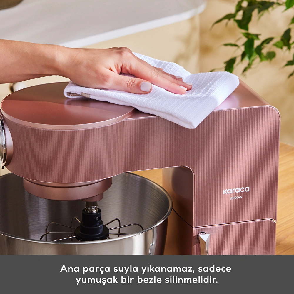 Karaca Multichef Ultra Kıyma Çekme/Sucuk-Sosis/İçli Köfte Aparatlı Hamur Yoğurma Makinesi Rosegold 2000W 8L görseli 11