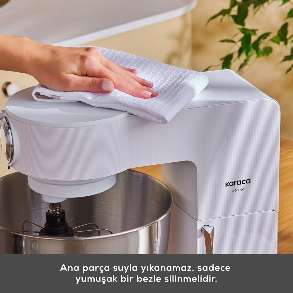 Karaca Multichef Ultra Kıyma Çekme/Sucuk-Sosis/İçli Köfte Aparatlı Hamur Yoğurma Makinesi Porcelain White 2000W 7L görseli 11