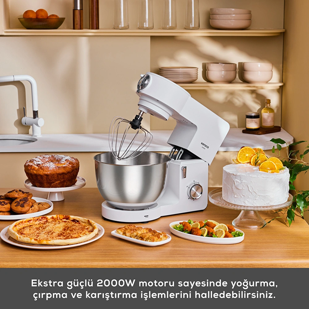 Karaca Multichef Ultra Kıyma Çekme/Sucuk-Sosis/İçli Köfte Aparatlı Hamur Yoğurma Makinesi Porcelain White 2000W 7L görseli 4
