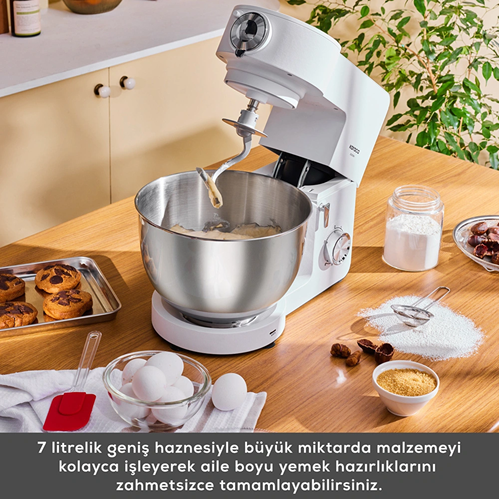 Karaca Multichef Ultra Kıyma Çekme/Sucuk-Sosis/İçli Köfte Aparatlı Hamur Yoğurma Makinesi Porcelain White 2000W 7L görseli 7