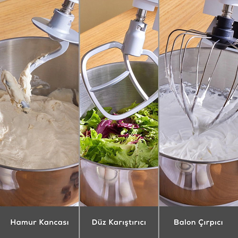 Karaca Multichef Ultra Kıyma Çekme/Sucuk-Sosis/İçli Köfte Aparatlı Hamur Yoğurma Makinesi Porcelain White 2000W 7L görseli 8