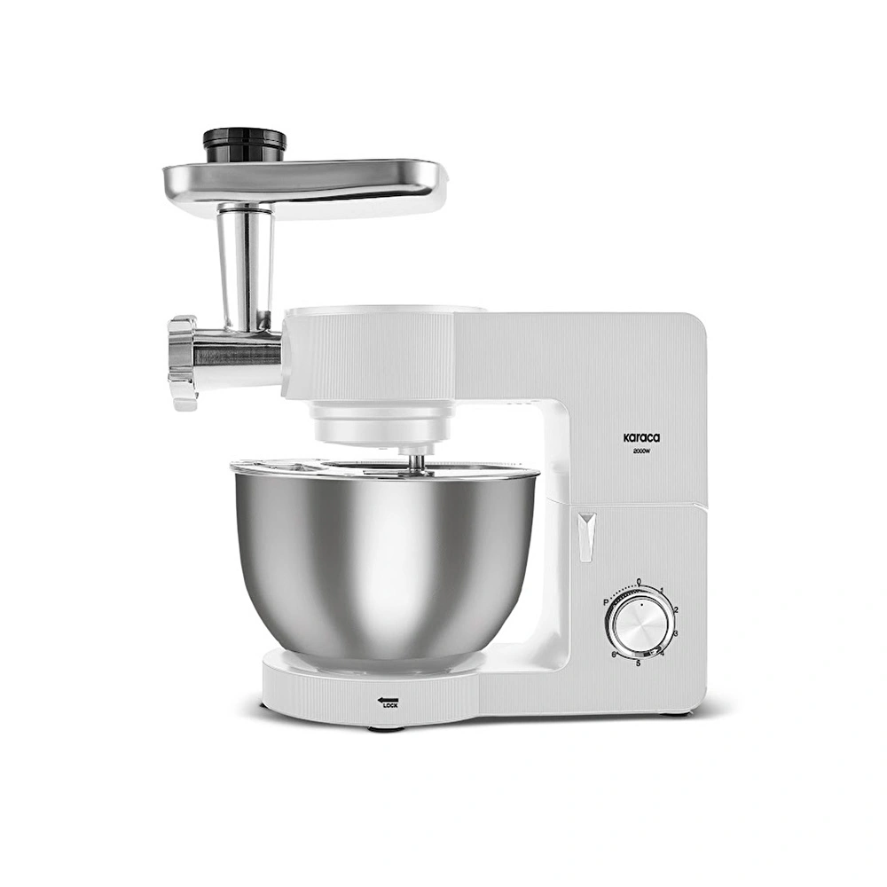 Karaca Multichef Ultra Kıyma Çekme/Sucuk-Sosis/İçli Köfte Aparatlı Hamur Yoğurma Makinesi Porcelain White 2000W 7L görseli 1