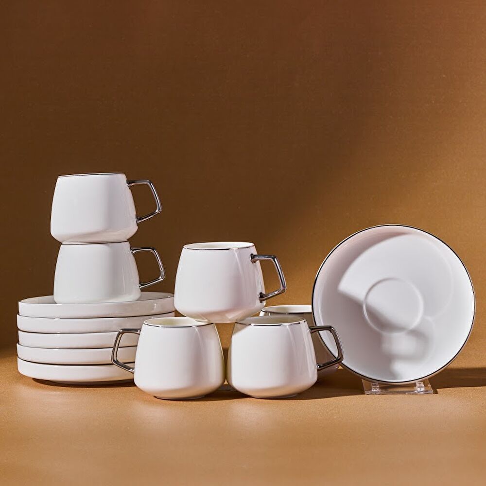 Karaca Streamline Saturn 6 Kişilik Kahve Fincan Takımı 100 ml Platin