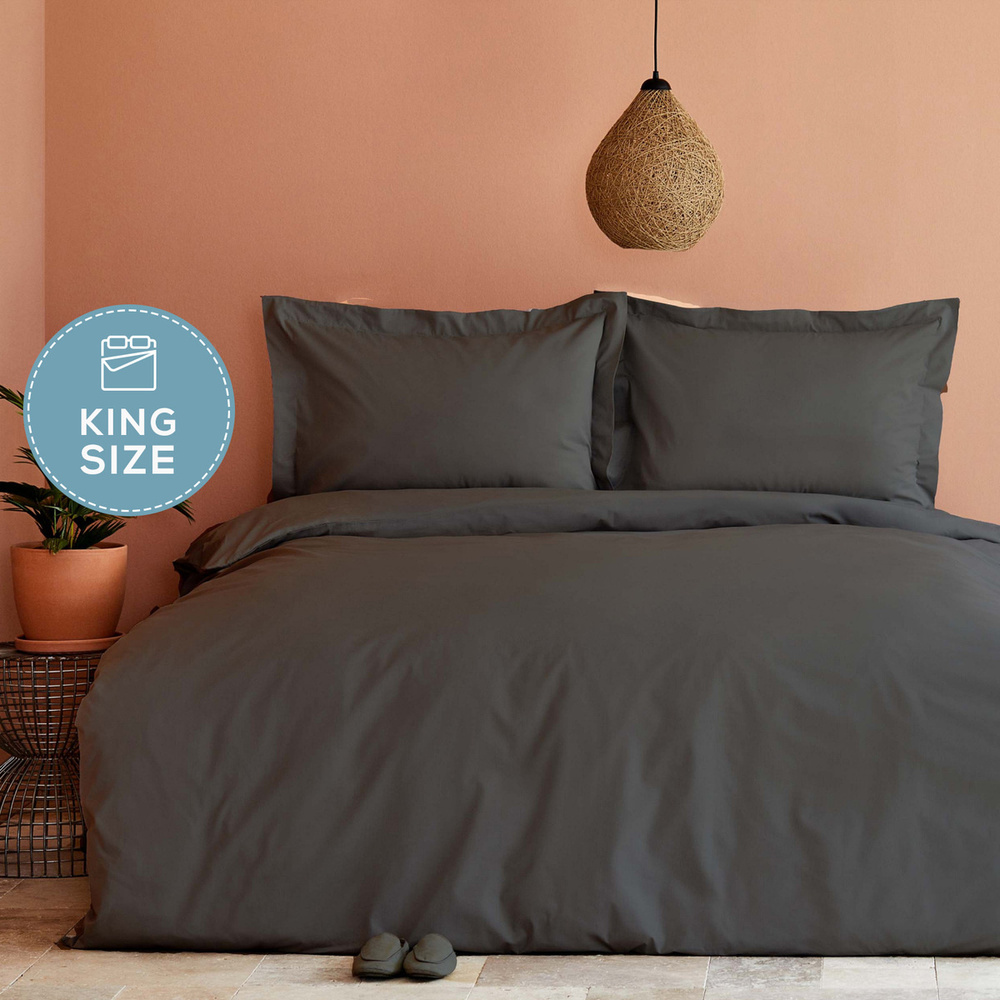 Karaca Home Back to Basic %100 Pamuk King Size Nevresim Takımı Antrasit görseli 1