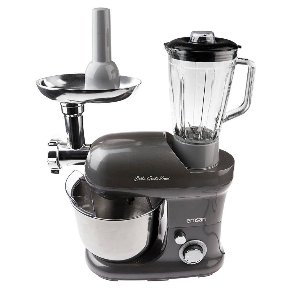 Emsan Bella Gusto Maxi Antrasit Kıyma Çekme /Sucuk-Sosis/İçli Köfte Aparatlı/Smooth Hazneli Hamur Yoğurma Makinesi 1300W 5L görseli 5