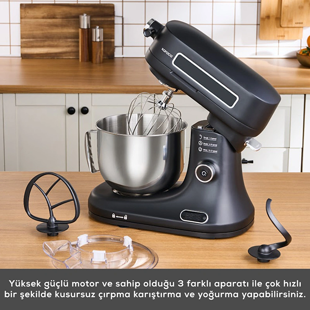 Karaca Pro Artisan Tartılı Dijital Ekran Zaman Ayarlı Döküm Hamur Yoğurma Makinesi Matte Black 5L görseli 3