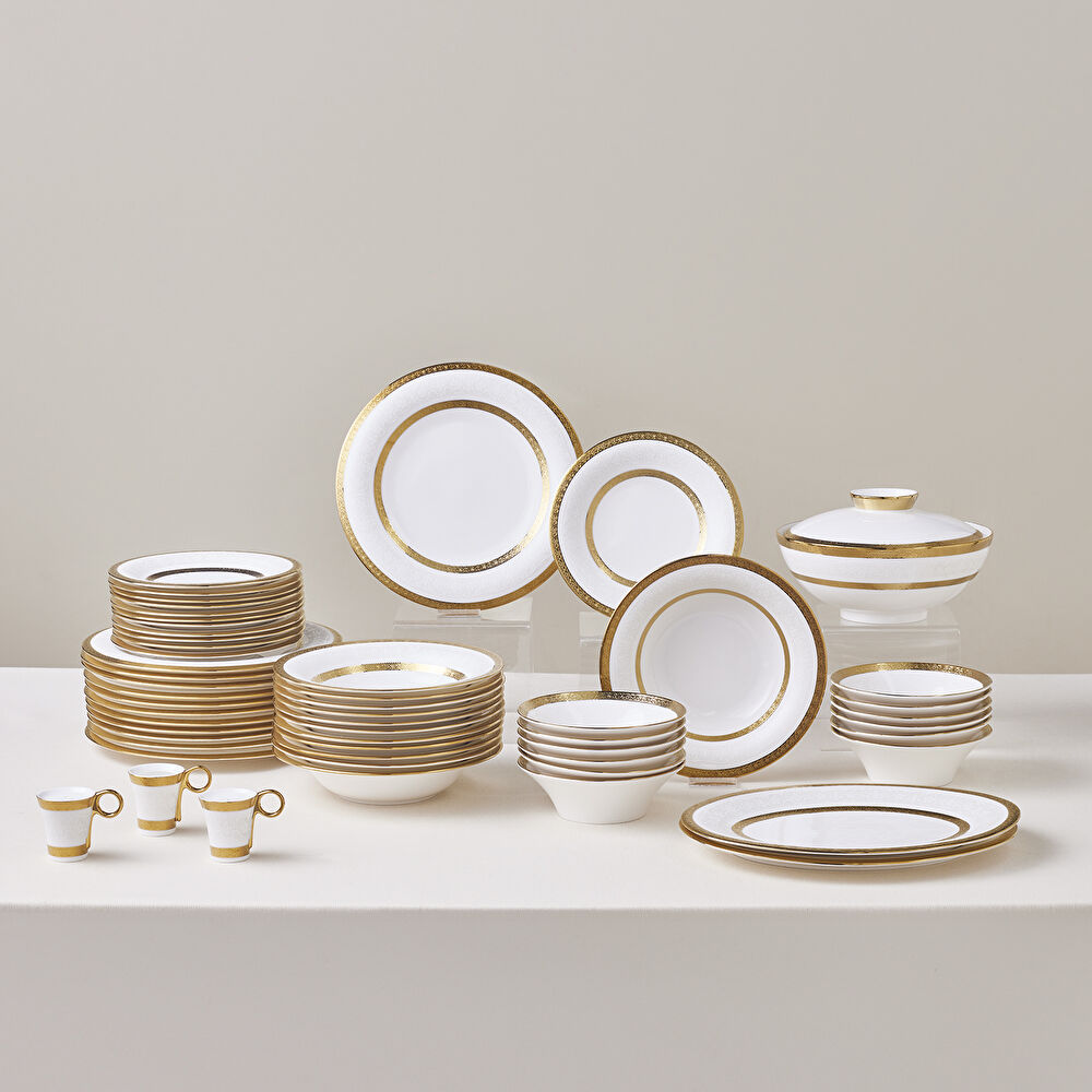 Karaca Royal Bone Victoria 55 Parça 12 Kişilik Yemek Takımı Gold