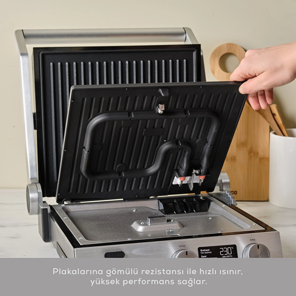 Karaca Compact Steel Pro Sear and Grill Inox 2007 Döküm Izgara ve Tost Makinesi 6 Dilim Kapasiteli görseli 6