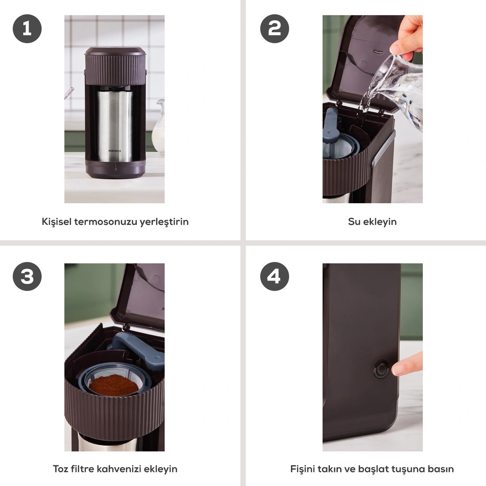 Karaca Mono Personal Termos Hediyeli Filtre Kahve Makinesi Walnut Brown görseli 8