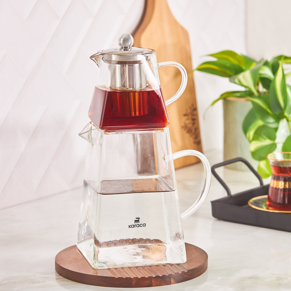 Karaca Giza Borosilikat Cam Mini Çaydanlık Takımı 0,45L & 1,5L görseli 1