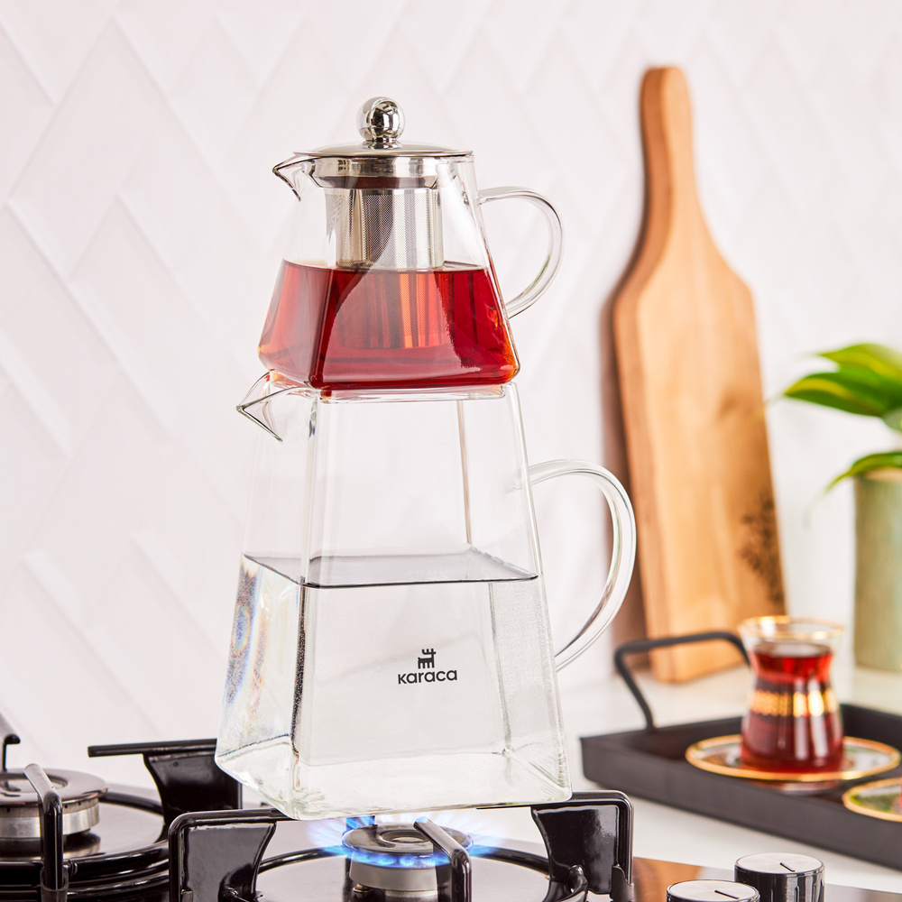 Karaca Giza Borosilikat Cam Mini Çaydanlık Takımı 0,45L & 1,5L görseli 2