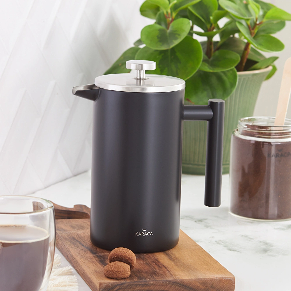Karaca Çift Cidarlı Mat Siyah French Press 1000 ml görseli 1