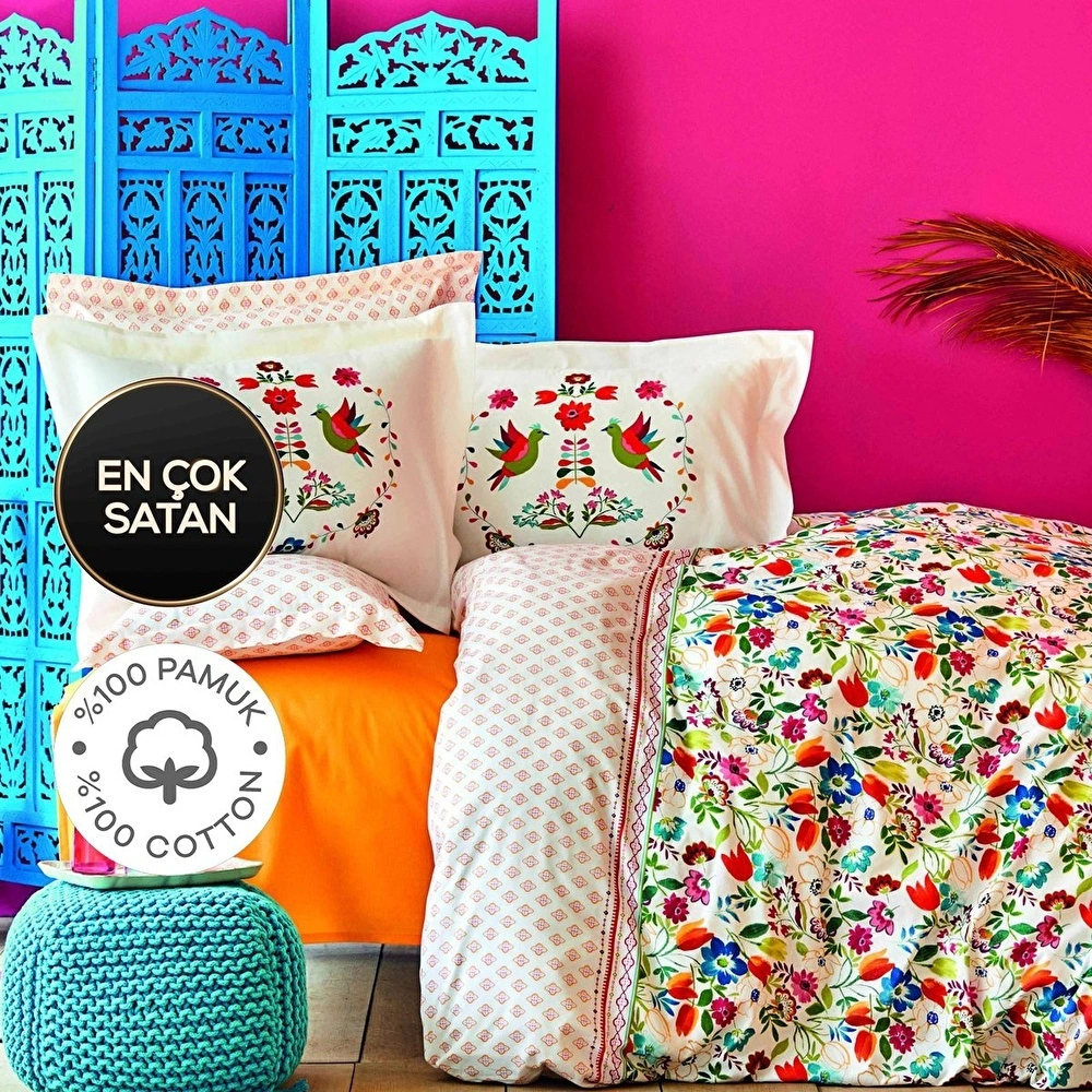 Karaca Home Parlin Fuşya %100 Pamuk Çift Kişilik Nevresim Takımı görseli 1