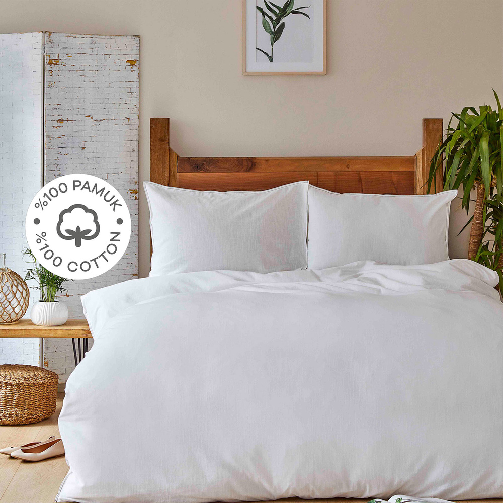 Karaca Home Back To Nature Beyaz %100 Pamuk Çift Kişilik Nevresim Takımı görseli 1