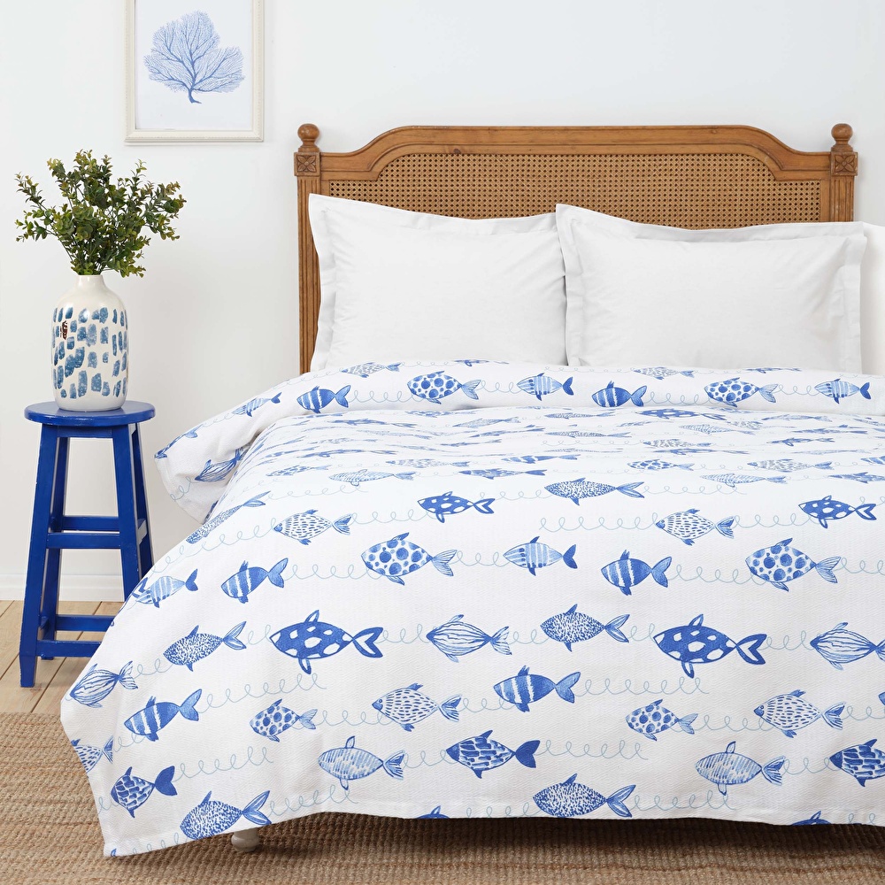 Karaca Home Fish Mavi %100 Pamuk Çift Kişilik Pike görseli 1