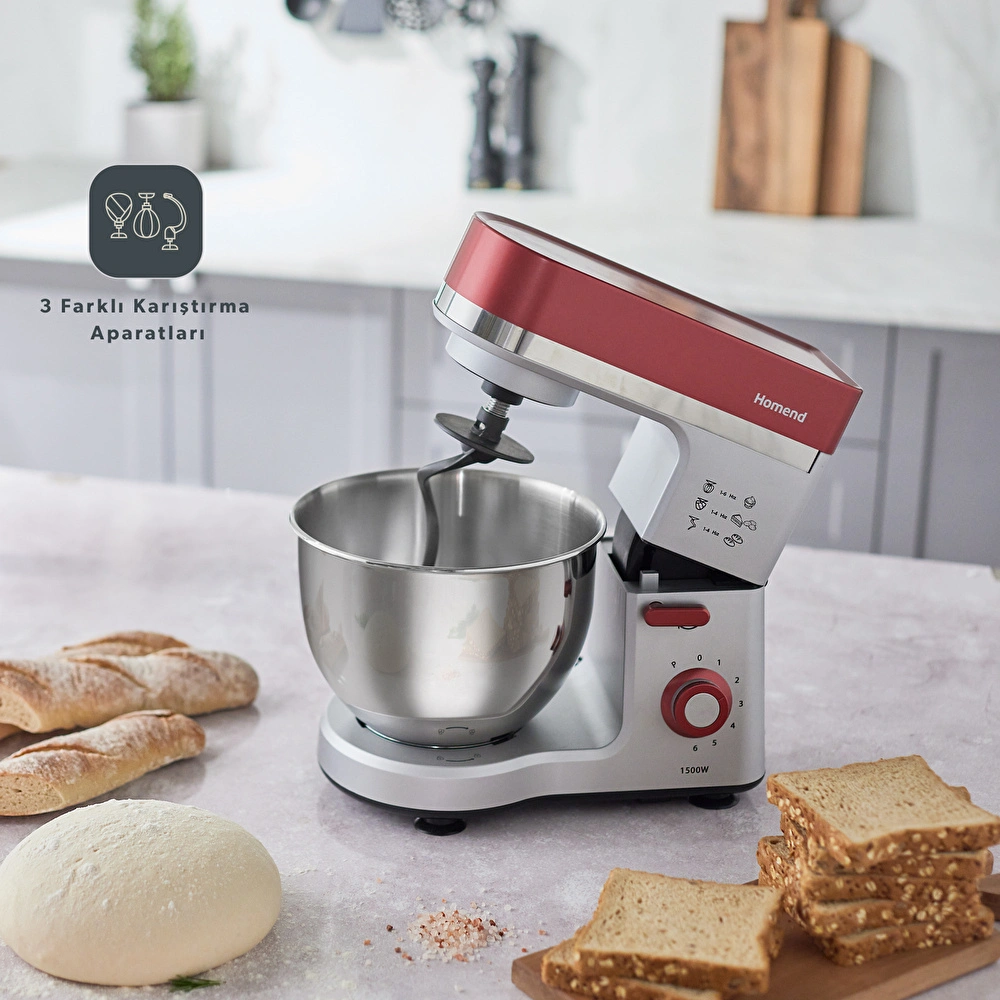Homend Profashion 3012H Stand Mikser Kırmızı Silver görseli 2