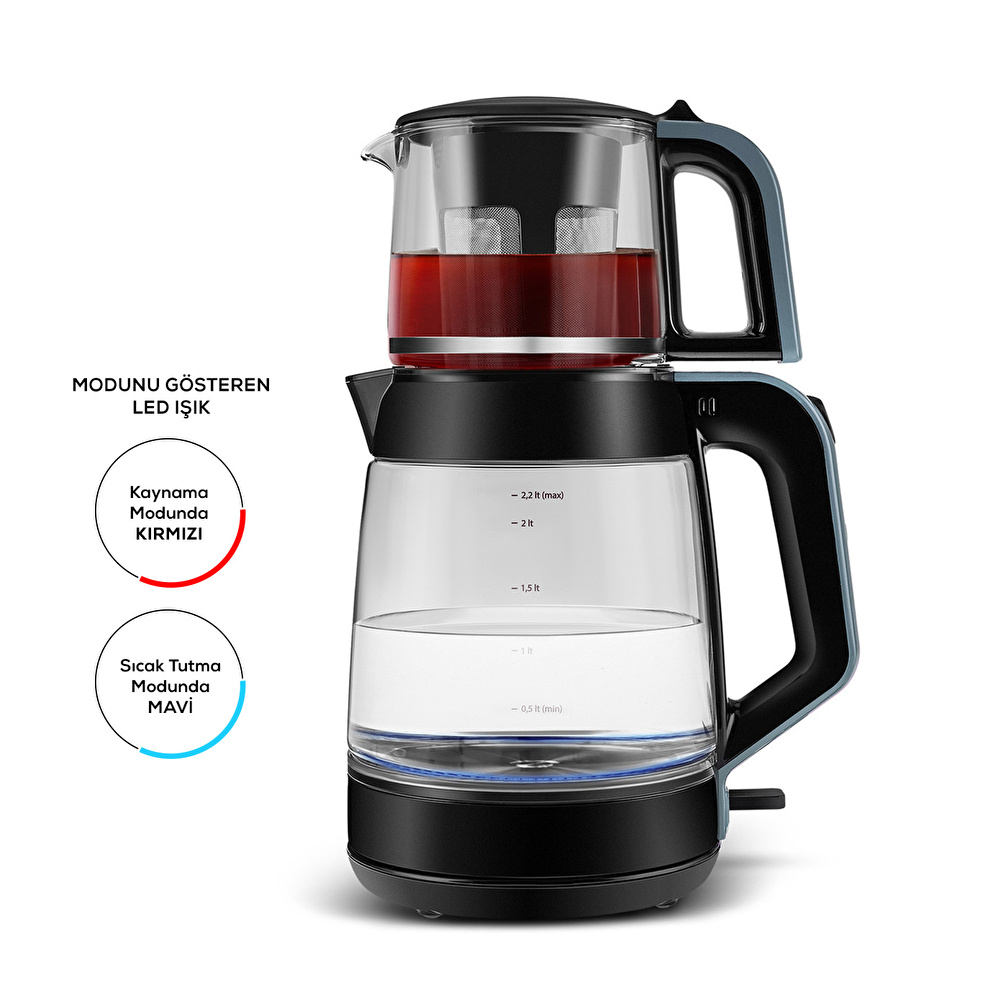 Karaca Glass Tea XL 2in1 Cam Çay Makinesi ve Kettle Ocean Wave görseli 1