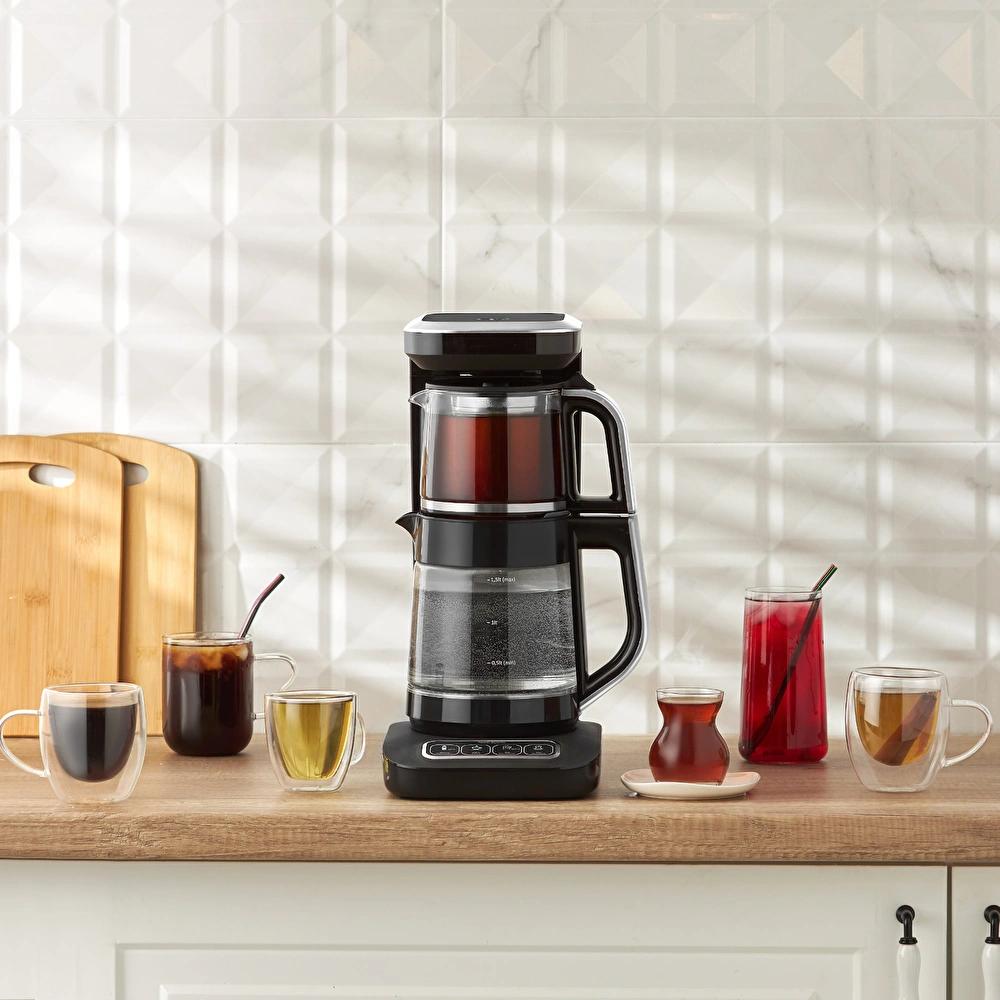Karaca Robotea Pro 4 in 1 Konuşan Cam Çay Makinesi Black Chrome görseli 1
