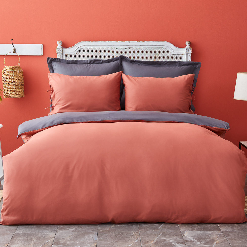 Karaca Home Basic Tek Kişilik Nevresim Takımı Antrasıt-Terra Cota  görseli 2