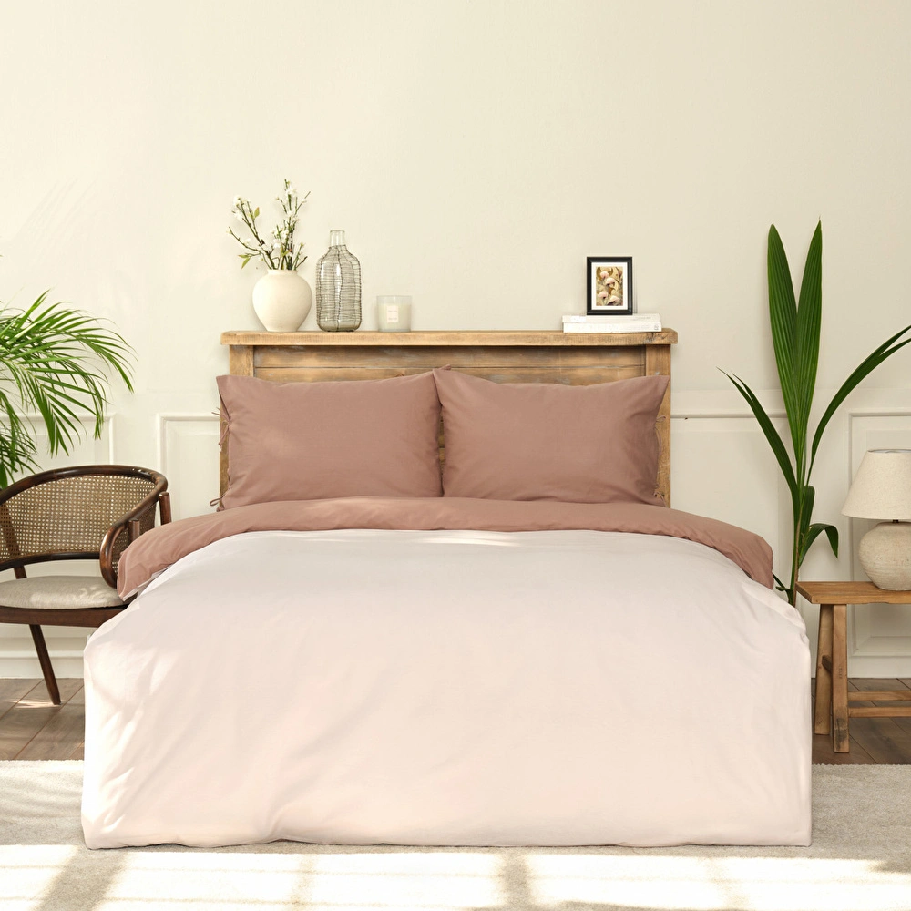 Karaca Home Basic Bej-Kahve Çift Taraflı Tek Kişilik Nevresim Takımı görseli 2