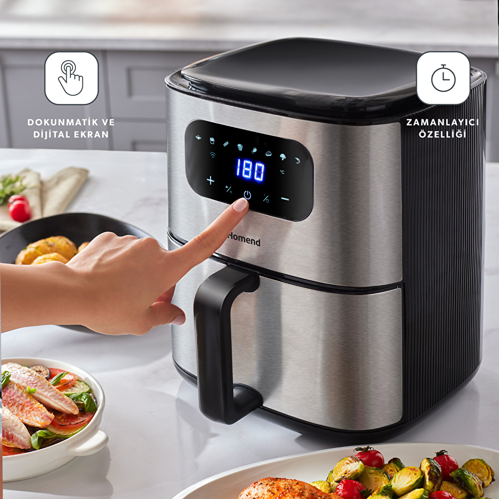 Homend Airfrday 2503H 8 Farklı Program Dokunmatik Ekran Wi-Fi ile Kontrol Smart Airfryer 4,2L  görseli 2
