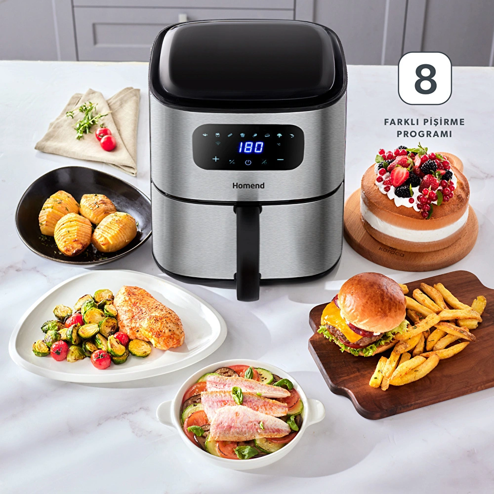Homend Airfrday 2503H 8 Farklı Program Dokunmatik Ekran Wi-Fi ile Kontrol Smart Airfryer 4,2L  görseli 3